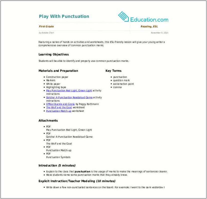 Early Childhood 4 Class Lesson Plan Template