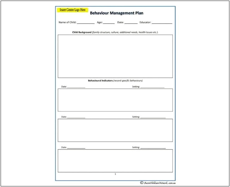 Early Childhood Behaviour Guidance Plan Template