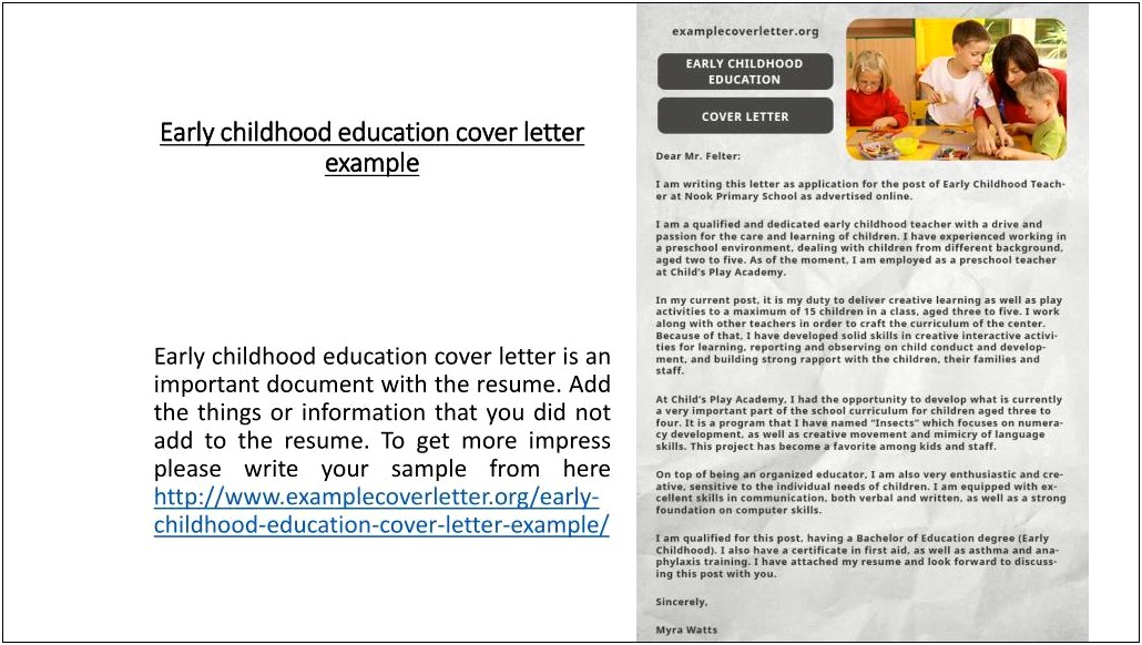 Early Childhood Education Cover Letter Template