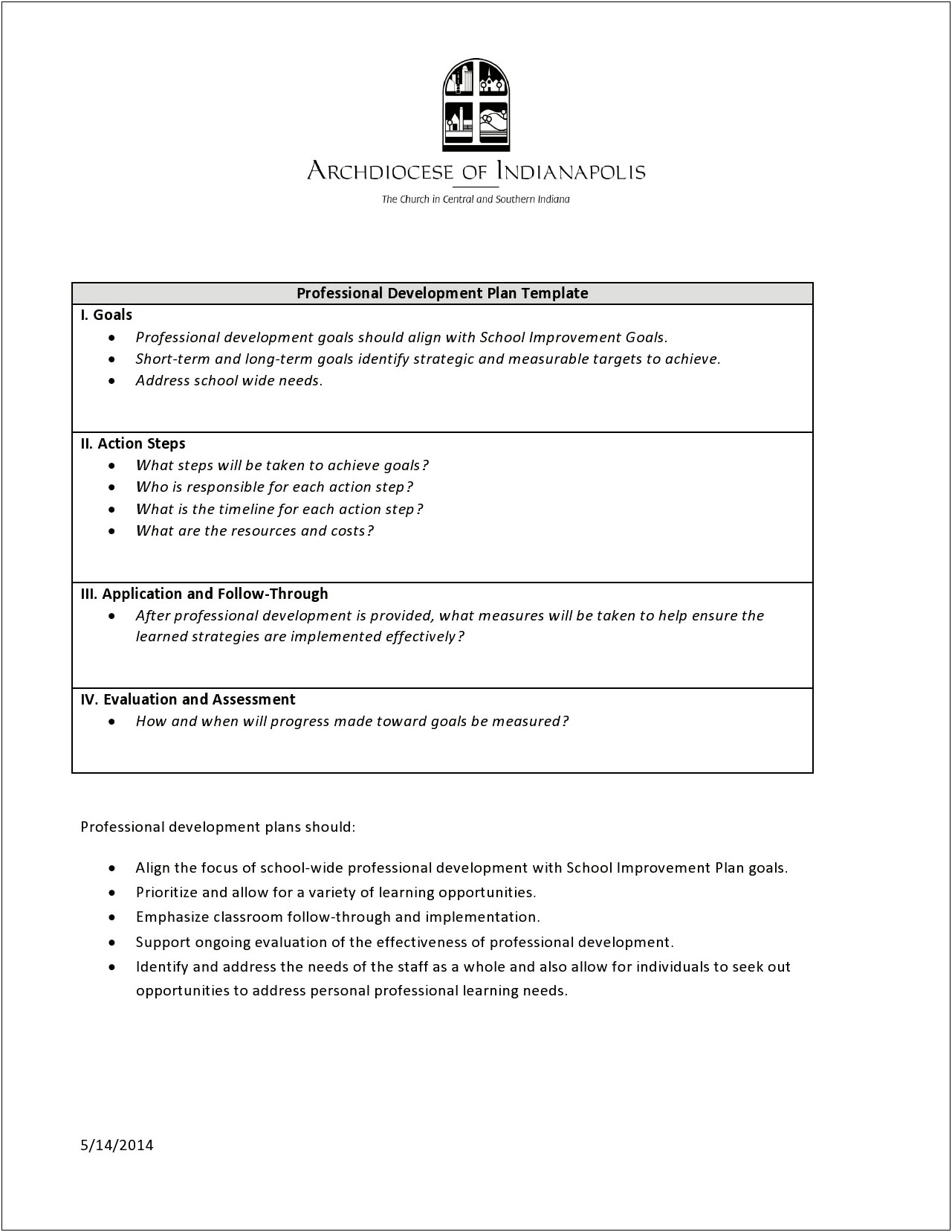 Early Childhood Professional Development Plan Template