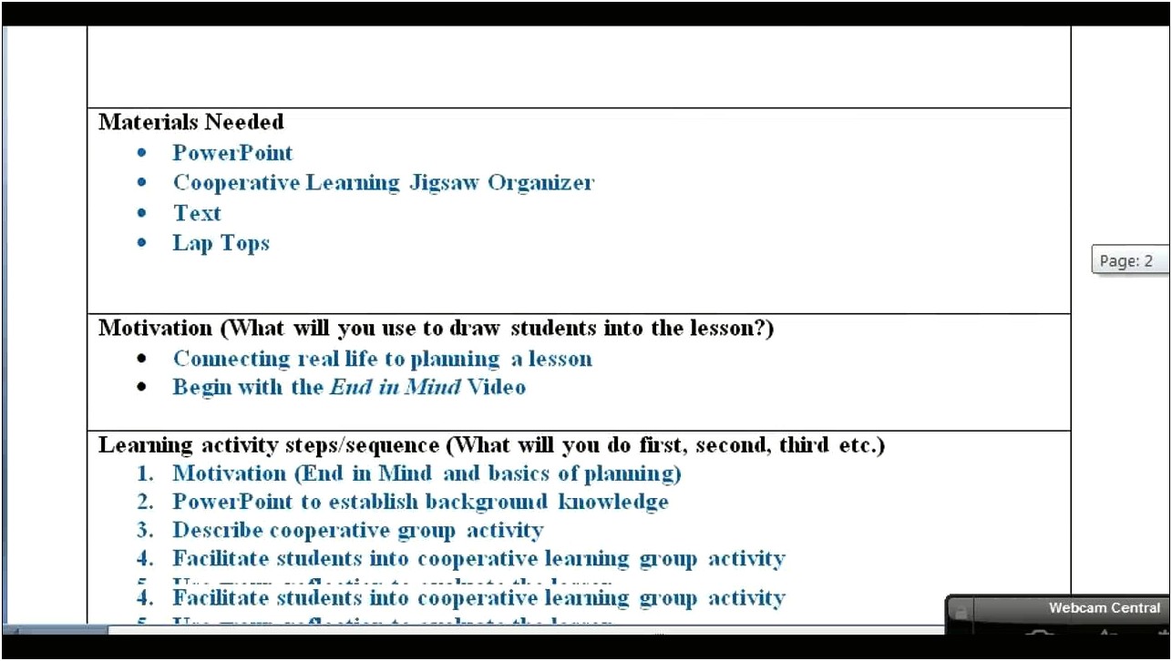 Early Chilhood 4 Class Lesson Plan Template