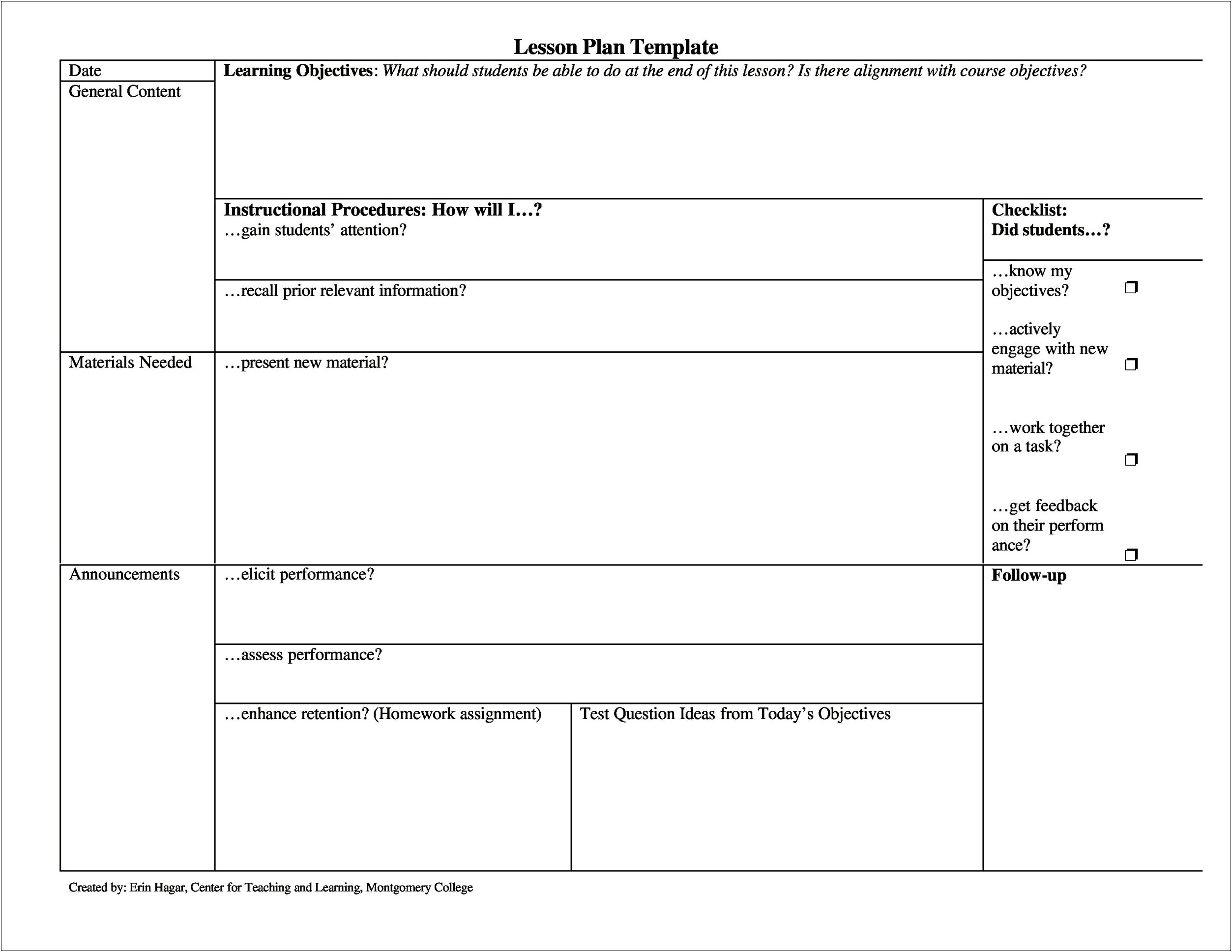 Early Education Online Lesson Plan Template