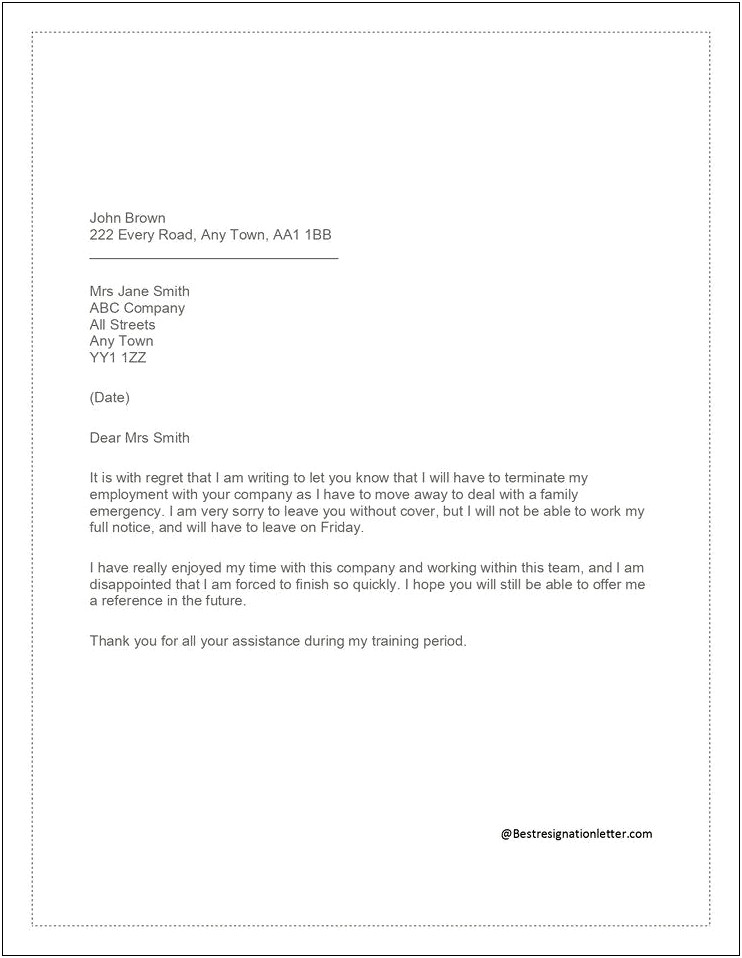 Easy Resignation Letter Template For Emergency