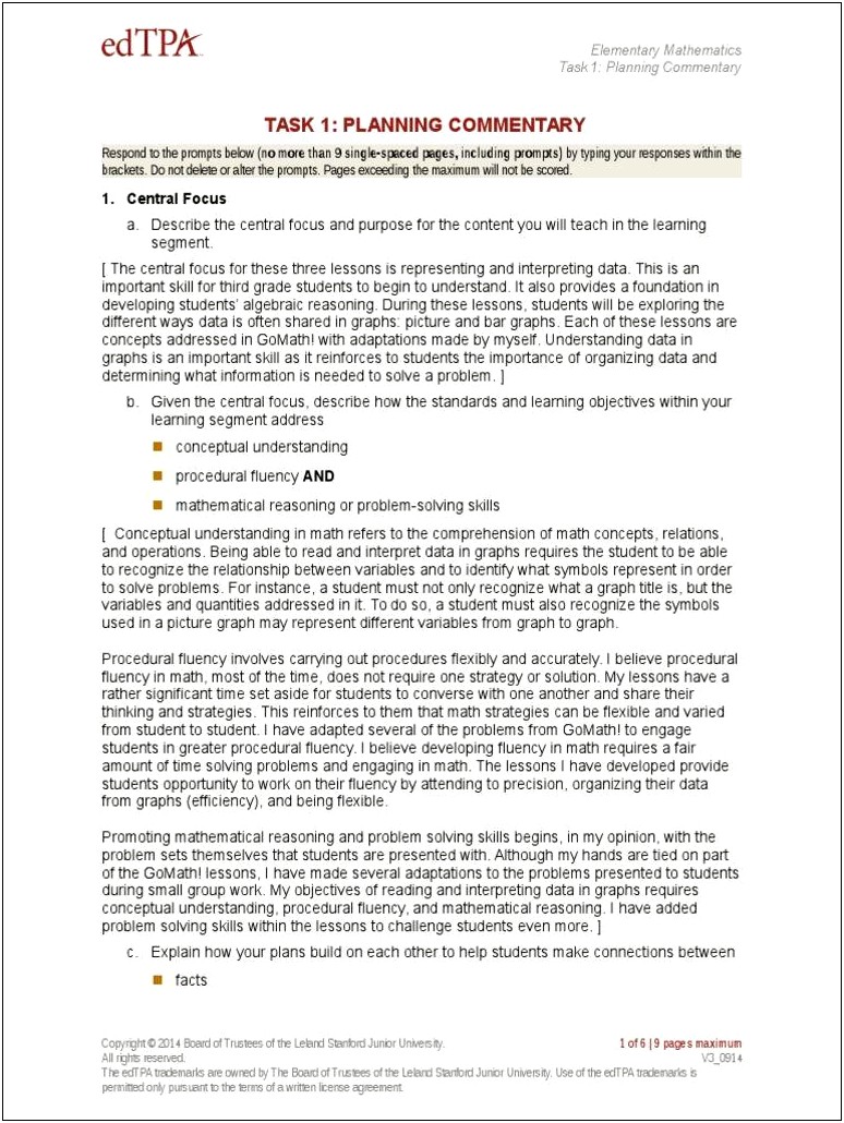 Edtpa Planning Commentary Template Early Childhood