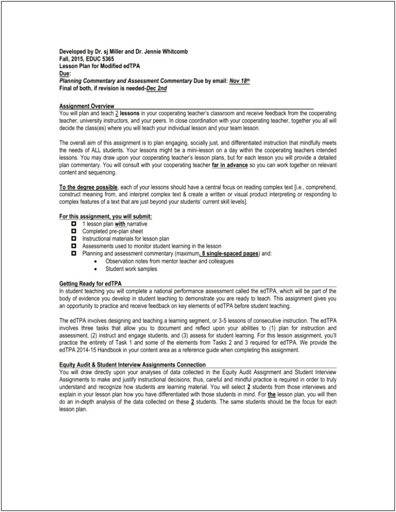 Edtpa Planning Commentary Template Secondary Math