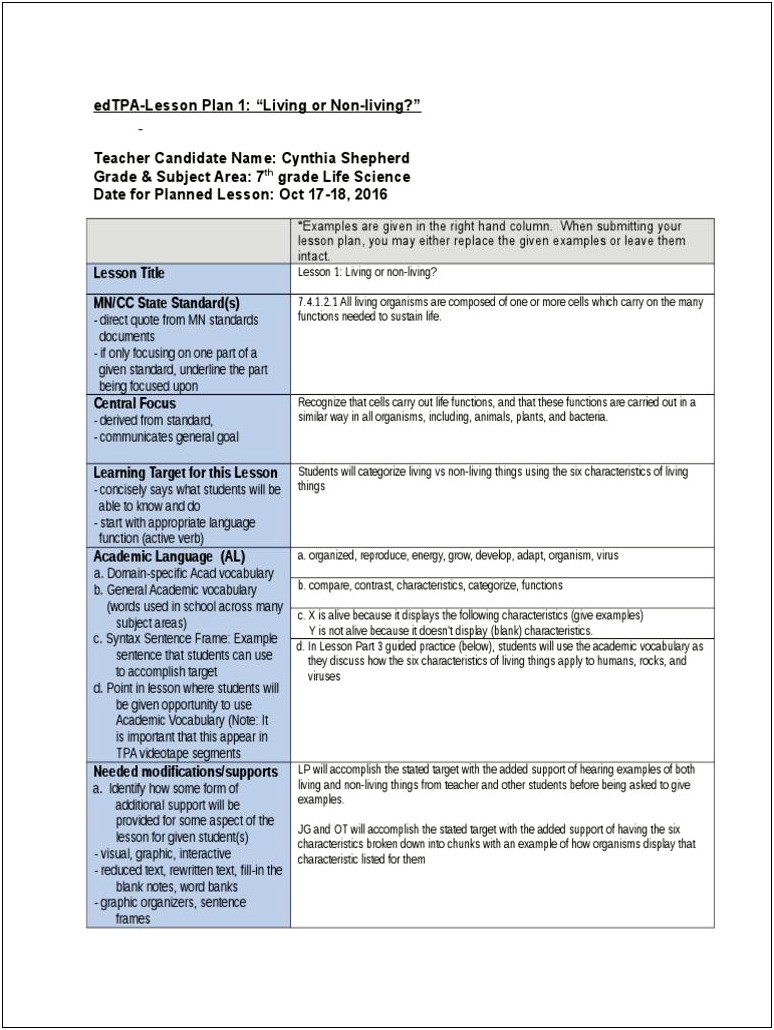 Edtpa Secondary English Lesson Plan Template