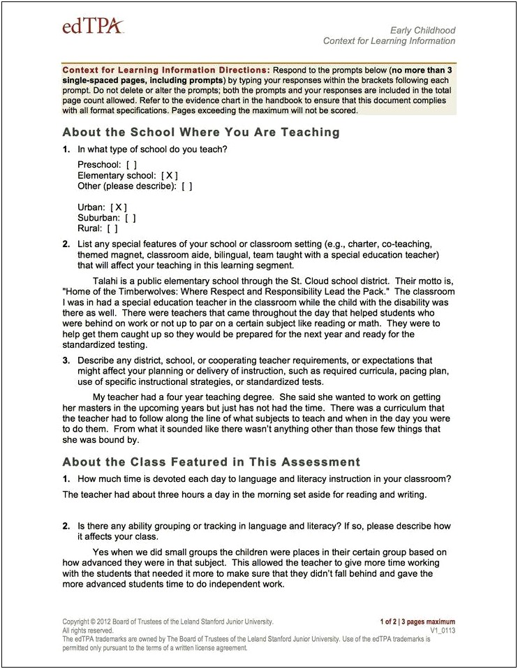 Edtpa Task 1 Planning Commentary Secondary Math Template