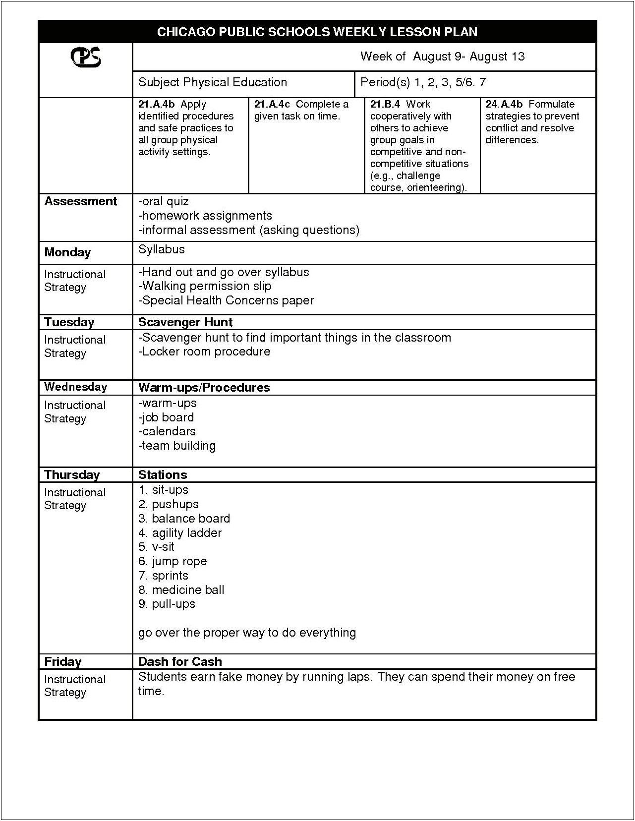 Elementary Physical Education Unit Plan Template