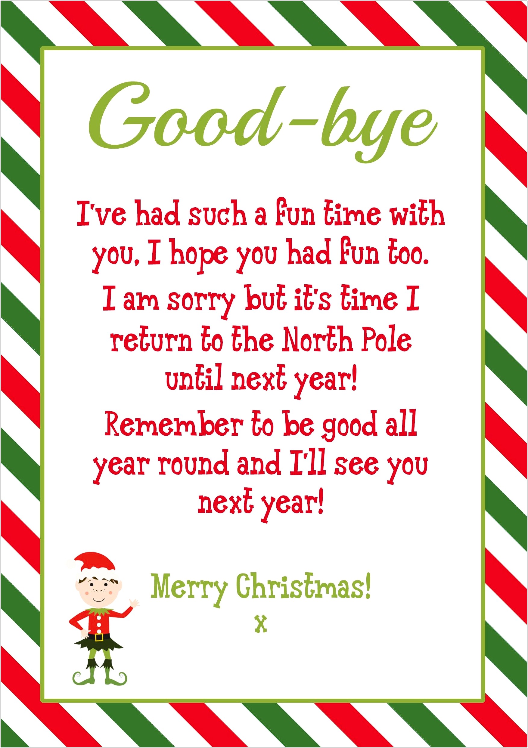 Elf On Shelf Goodbye Letter Template