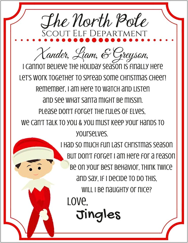 Elf On Shelf Letter To Child Template