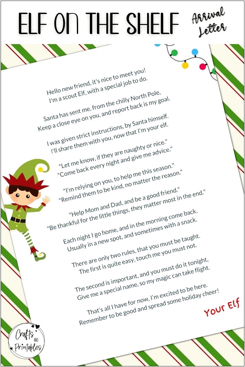 Elf On The Shelf Arrival Letter Template Printable