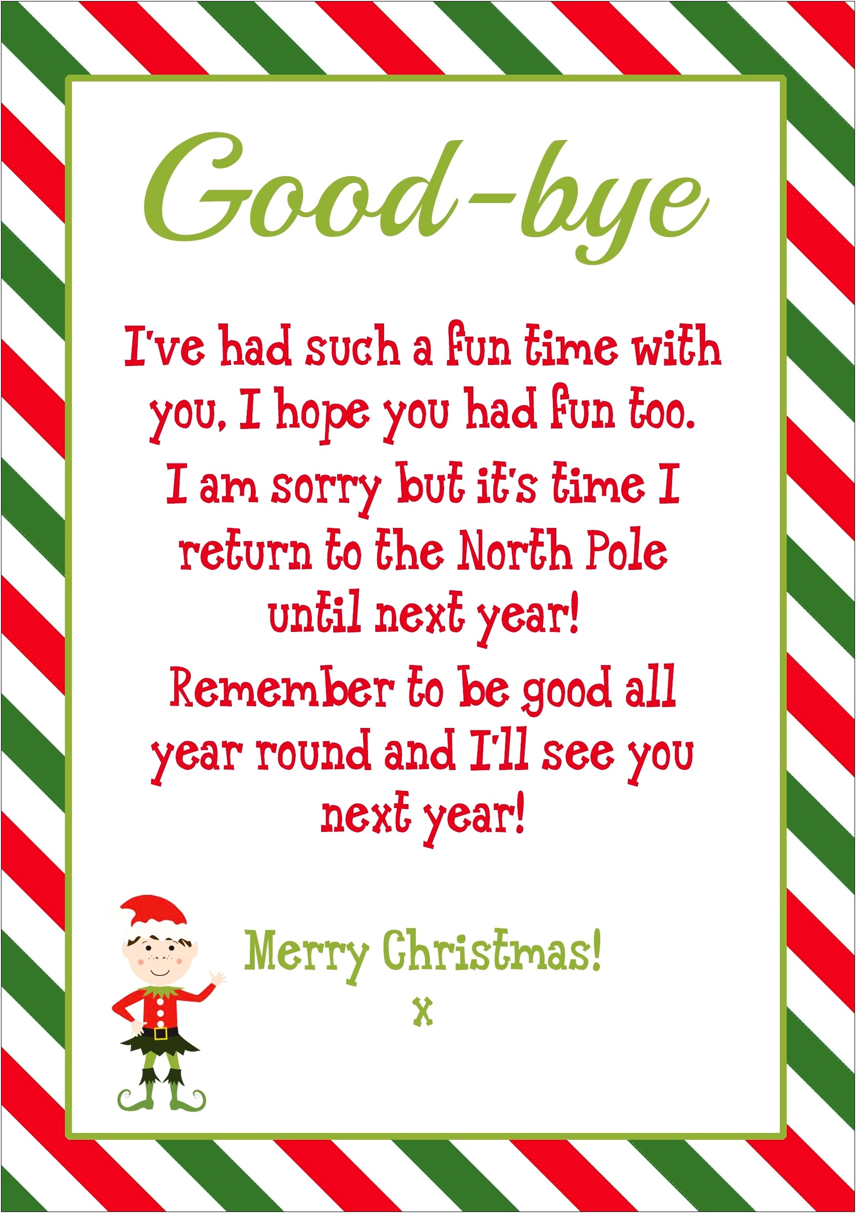 Elf On The Shelf Departure Letter Template