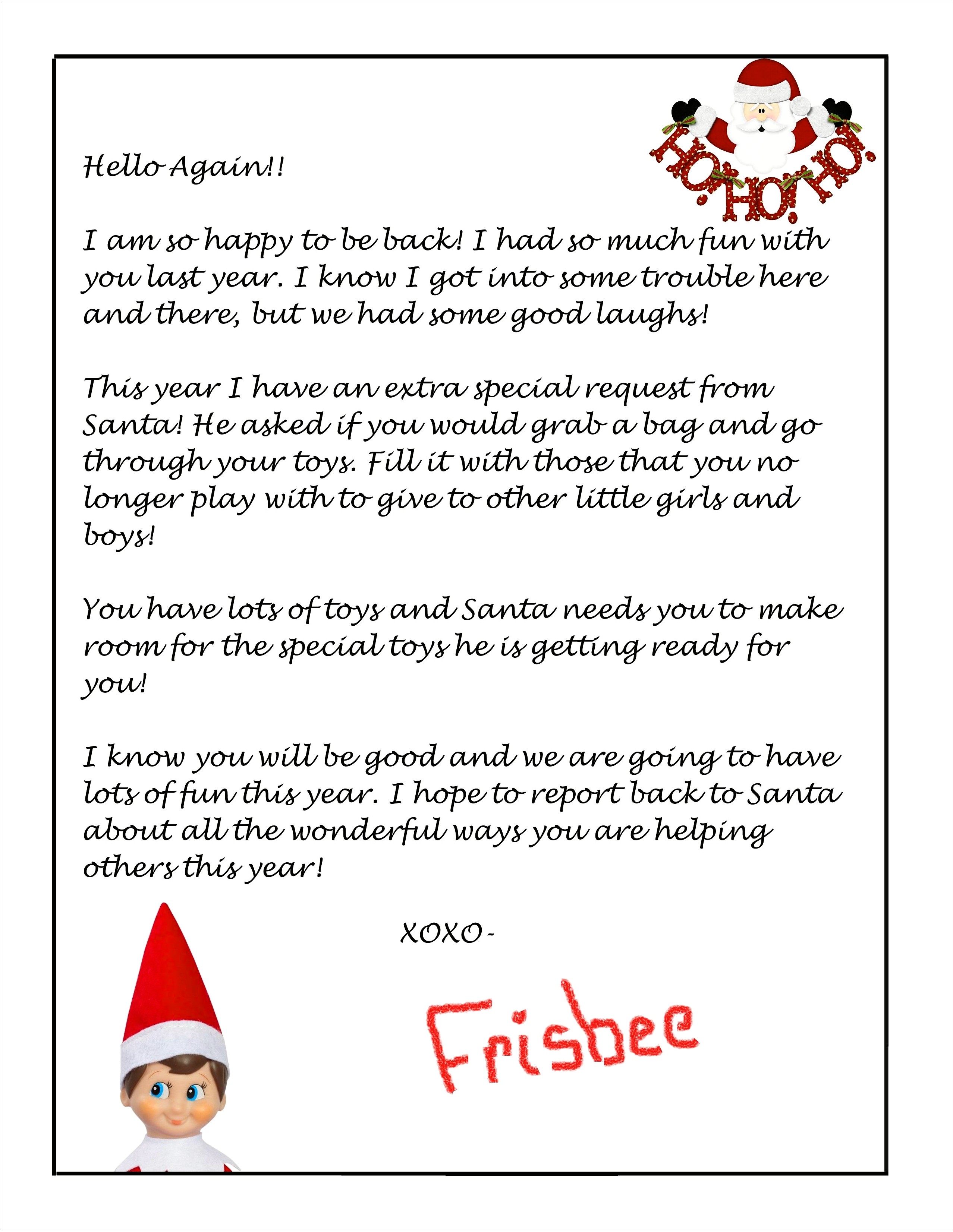 Elf On The Shelf Letter Printable Template