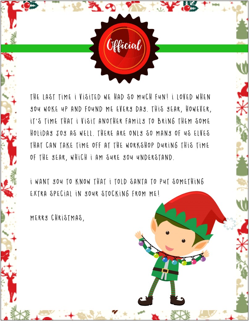 Elf On The Shelf Letter To Child Template