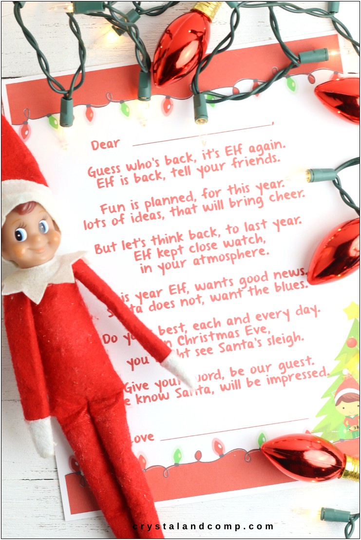 Elf On The Shelf Welcome Back Letter Templates