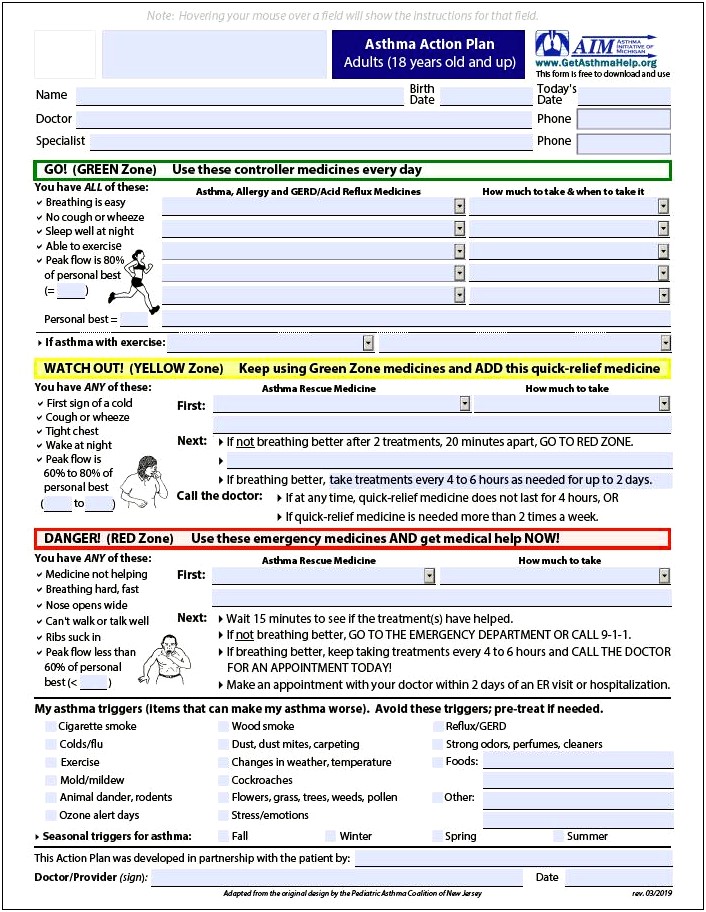 Emergency Action Plan Template For Allergies