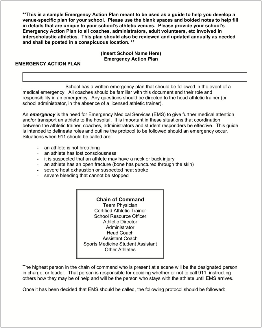 Emergency Action Plan Template For High School Sports