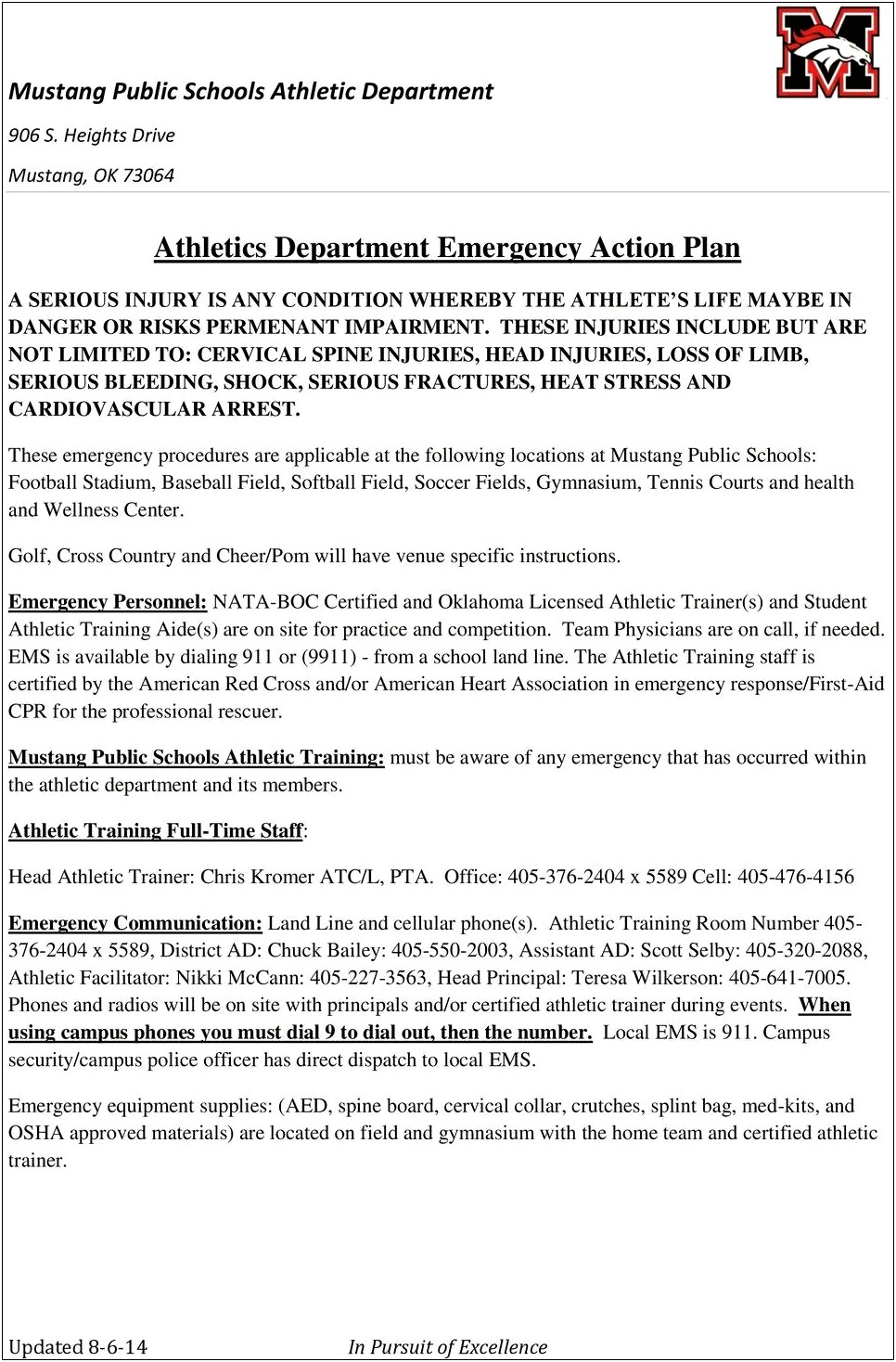 Emergency Action Plan Template For Sports