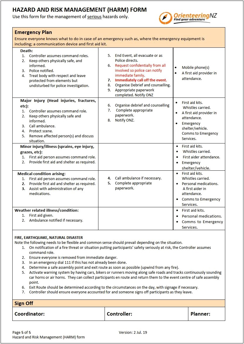 Emergency Action Plan Template Sport Club Simple