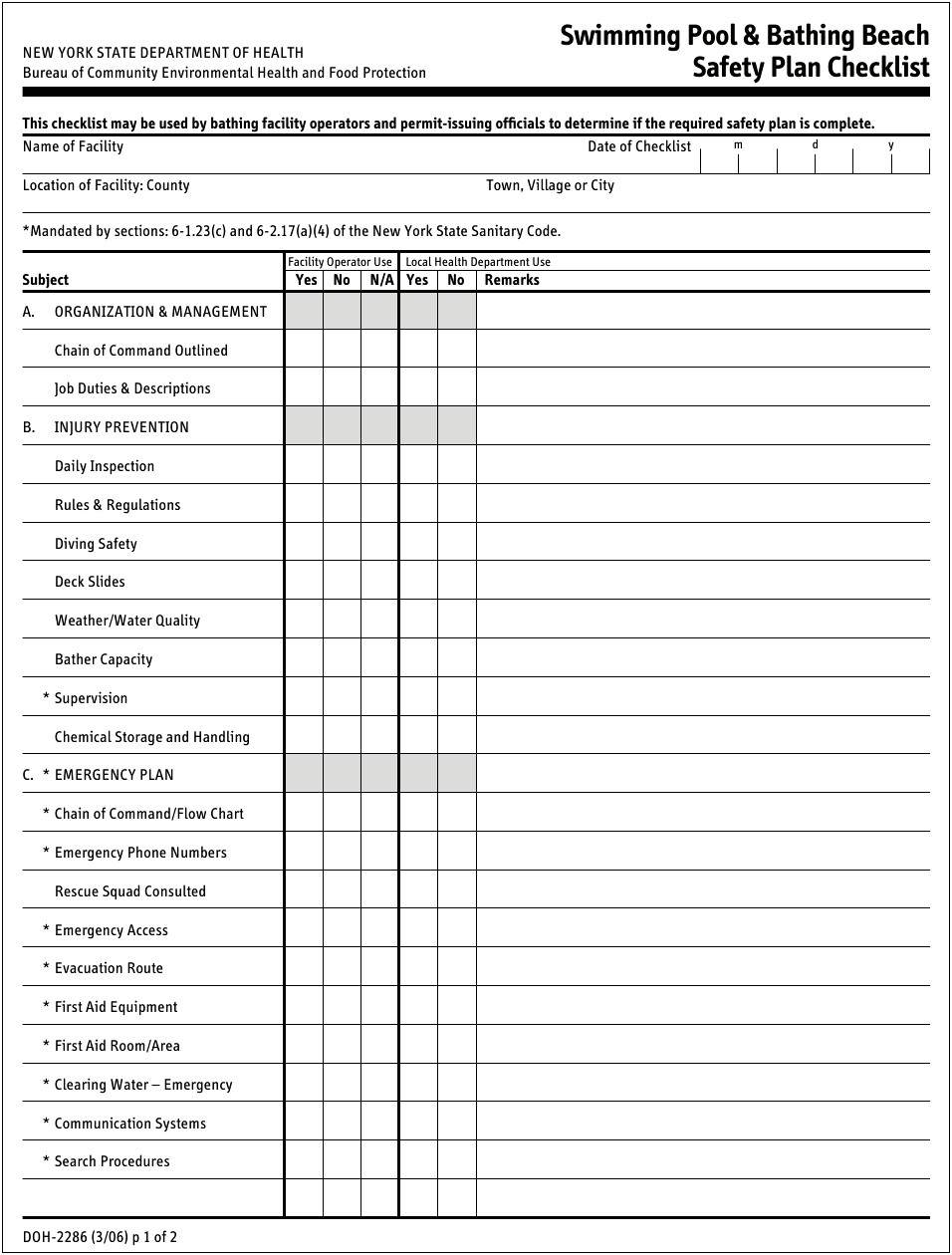 Emergency Action Plan Template Swimming Pool