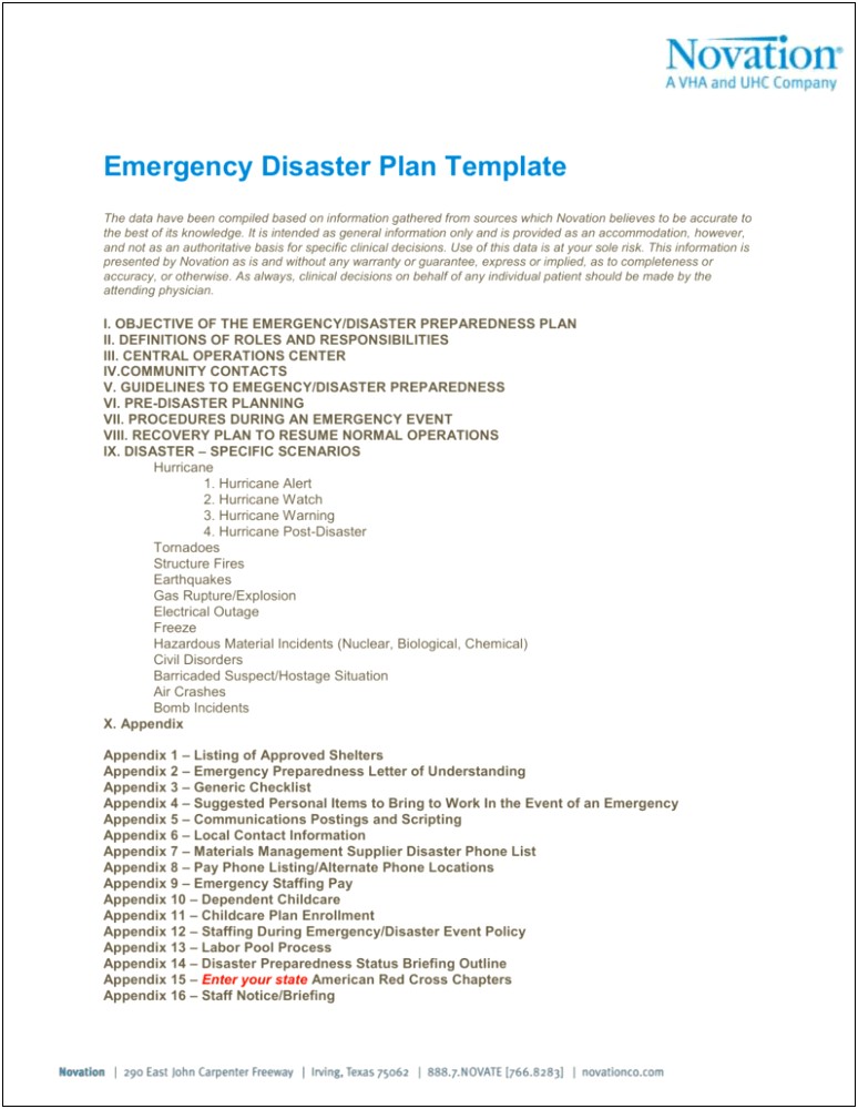 Emergency Management Disaster Recovery Plan Template