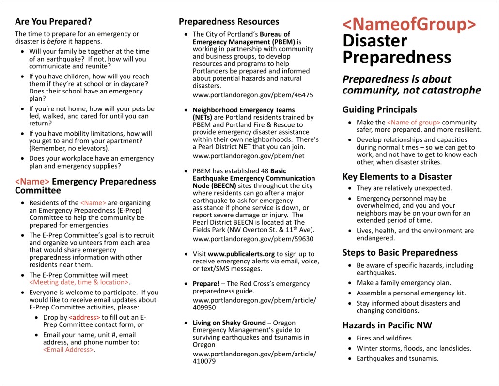 Emergency Preparedness Plan For Daycare Template