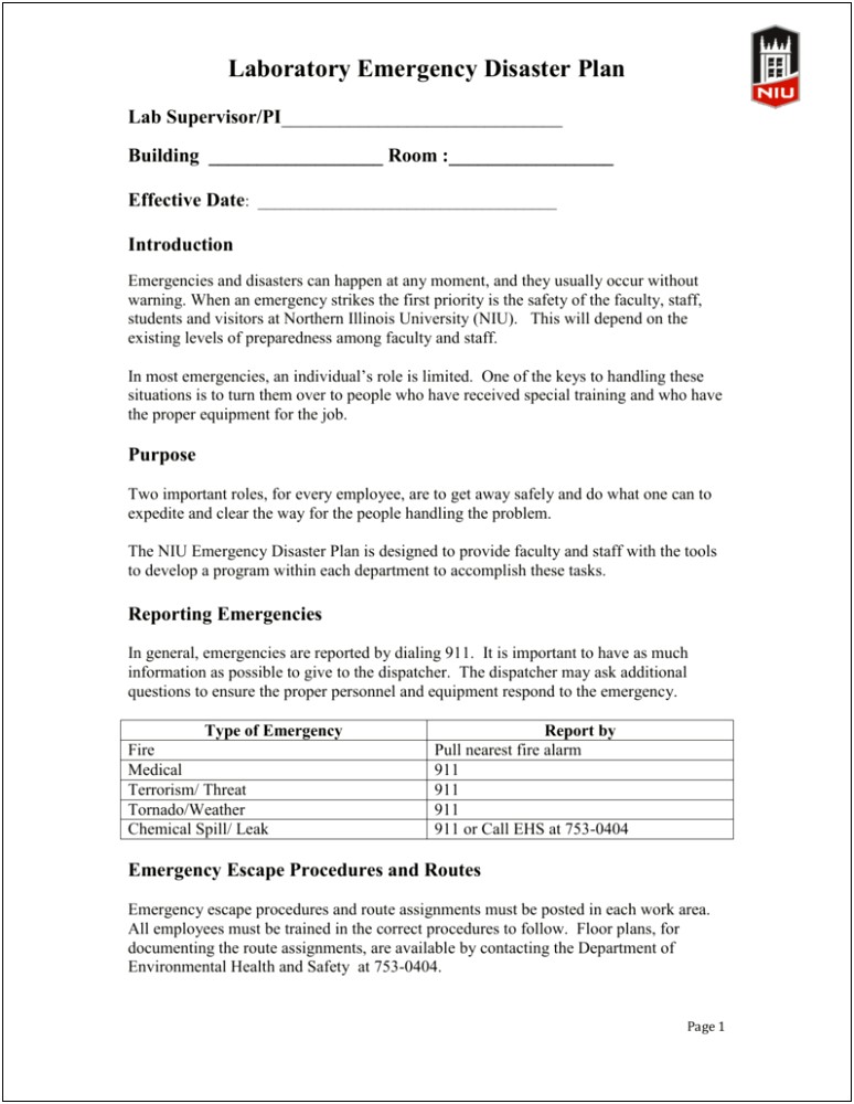 Emergency Response Plan For Staff Template