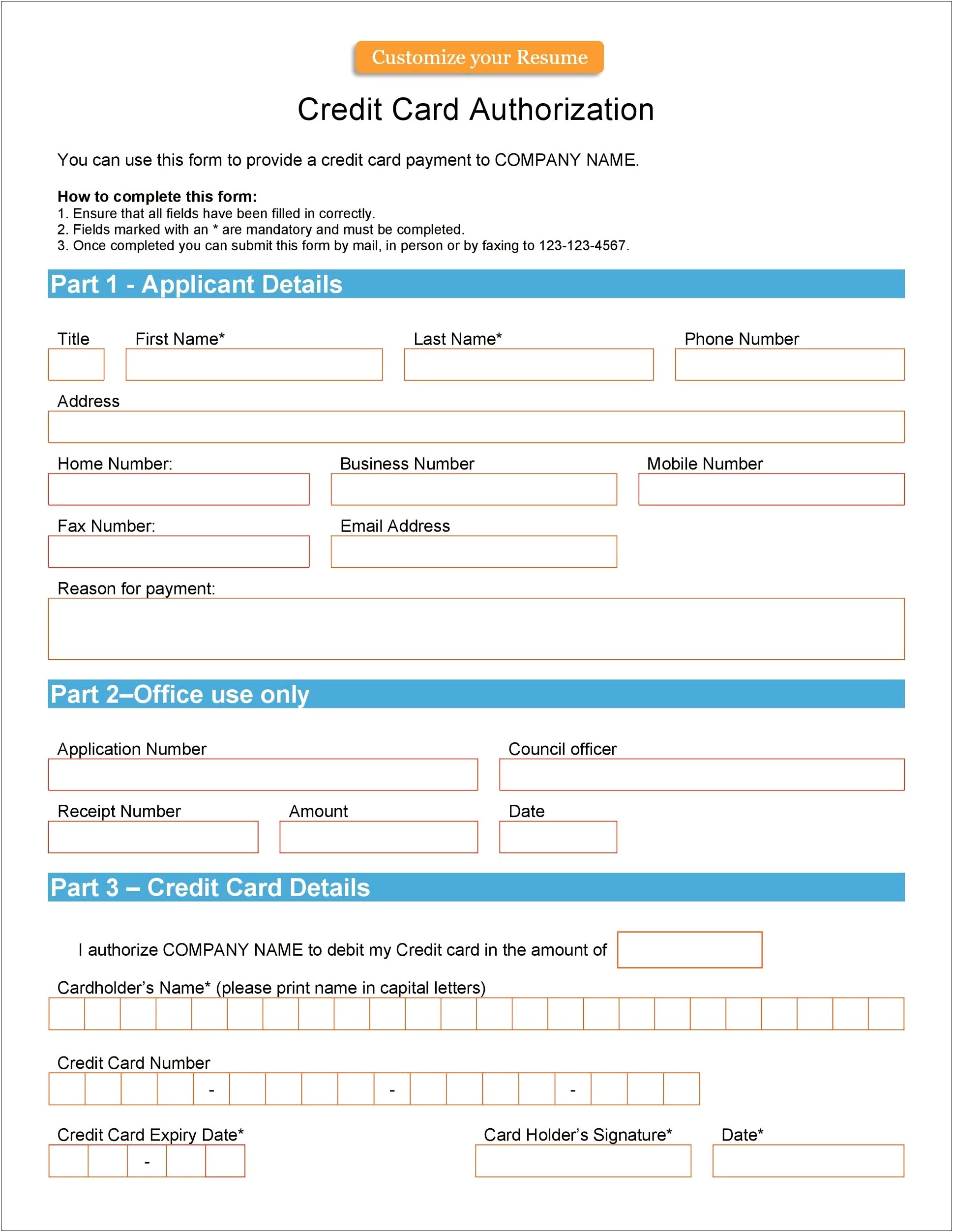 Employee Credit Card Request Form Template