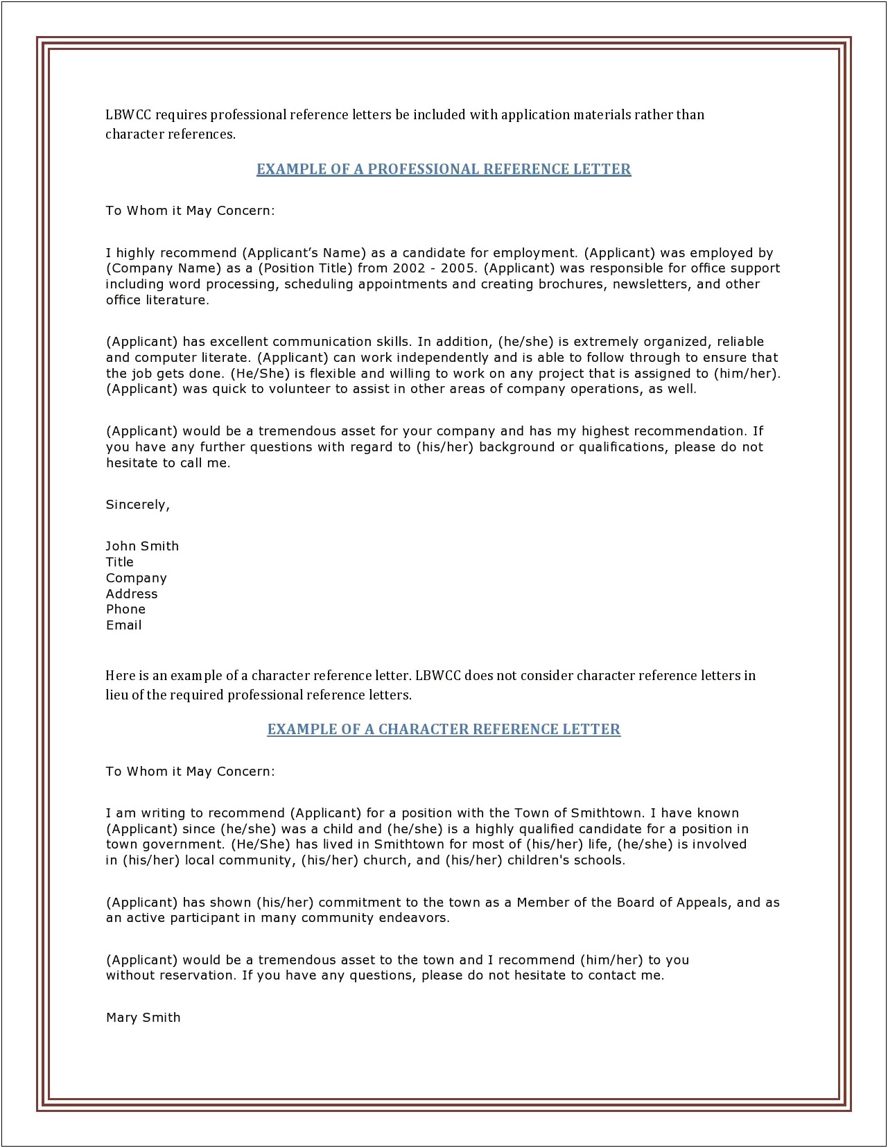 Employee Letter Of Recommendation Word Template