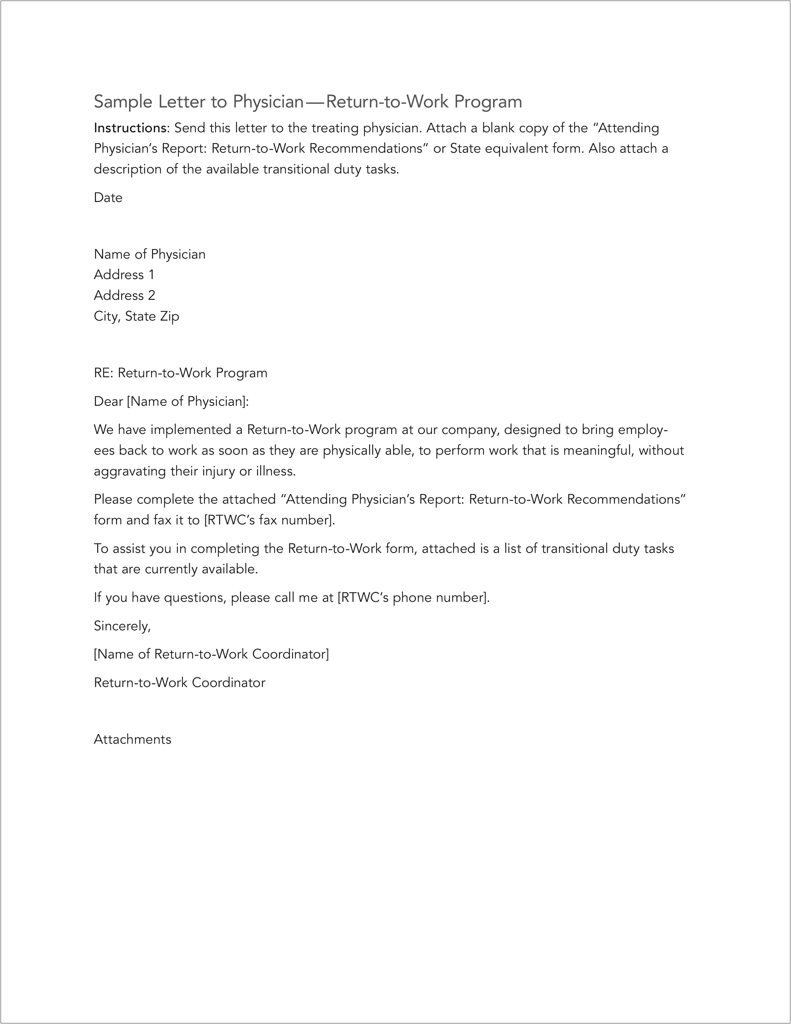 Employee Return To Work Letter Template