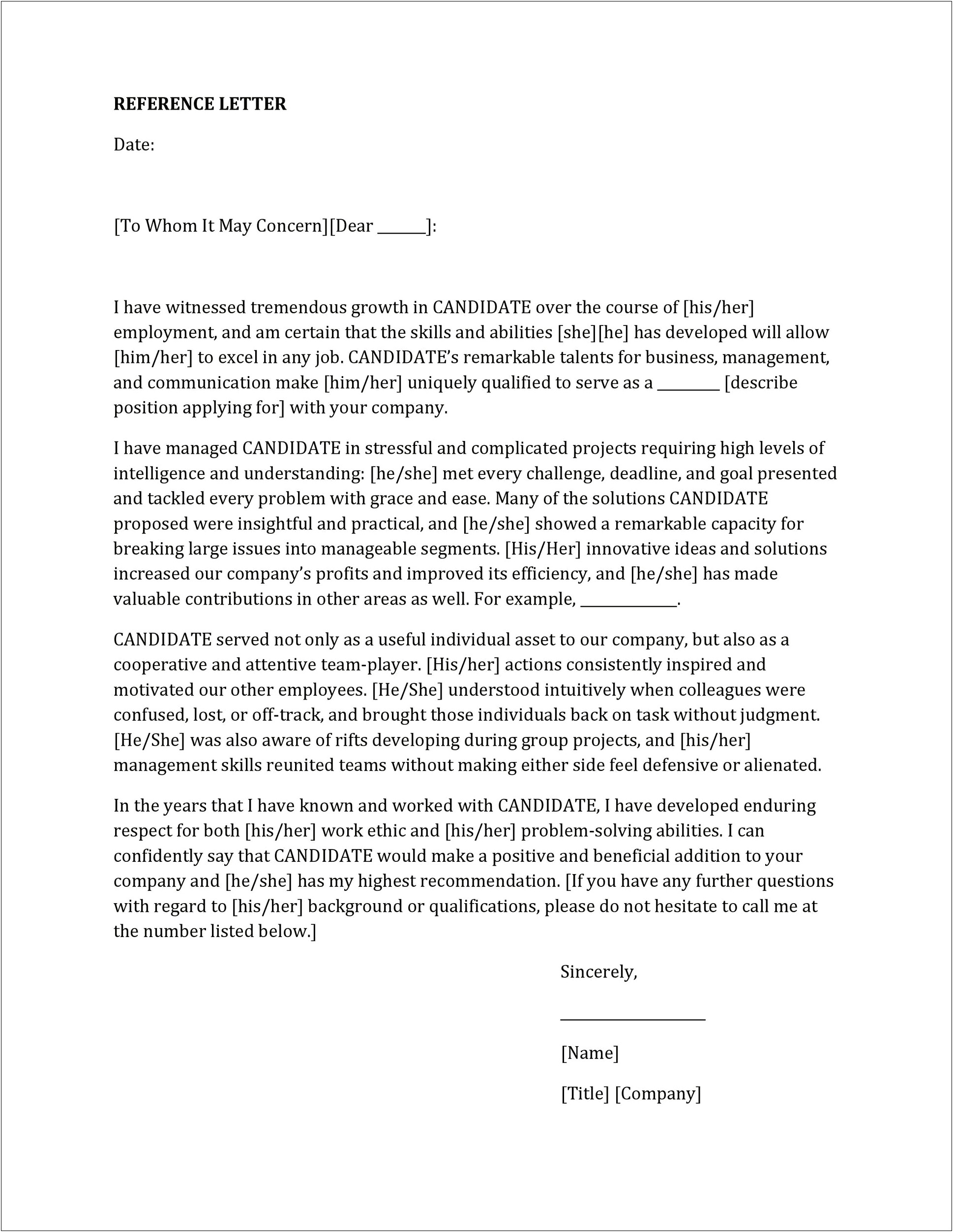 Employer Reference Letter Template For Landlord