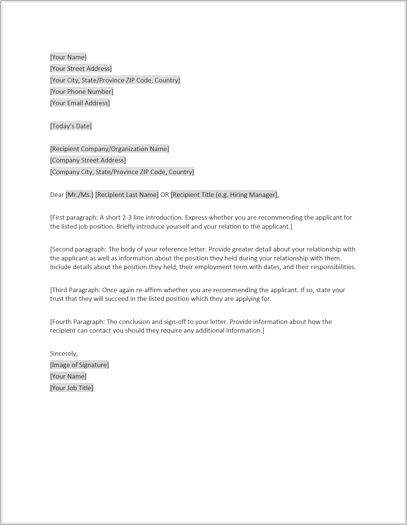 Employer Request For Reference Letter Template