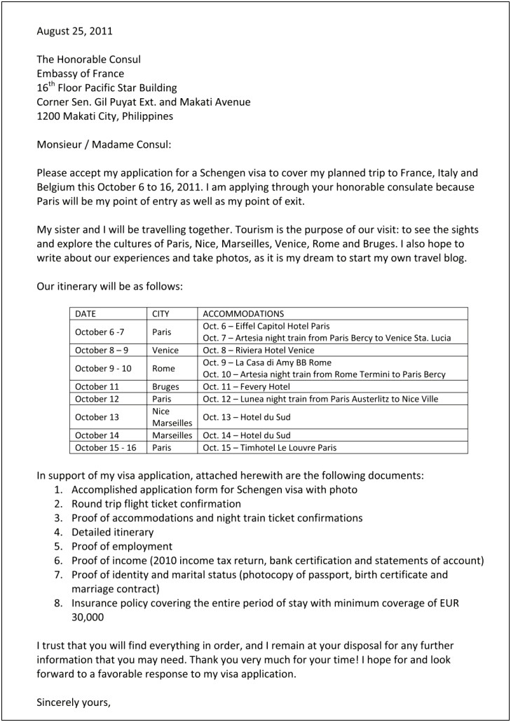 Employment Letter Template For Schengen Visa