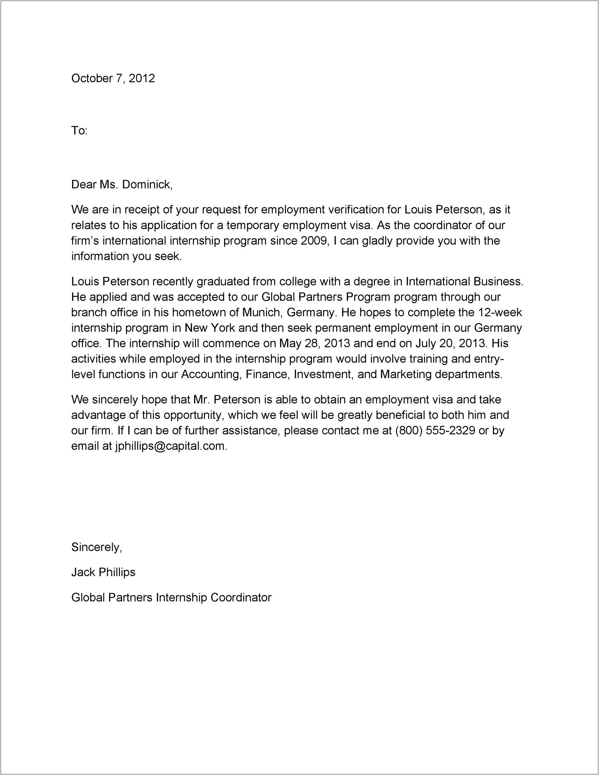 Employment Letter Template For Visa Uk