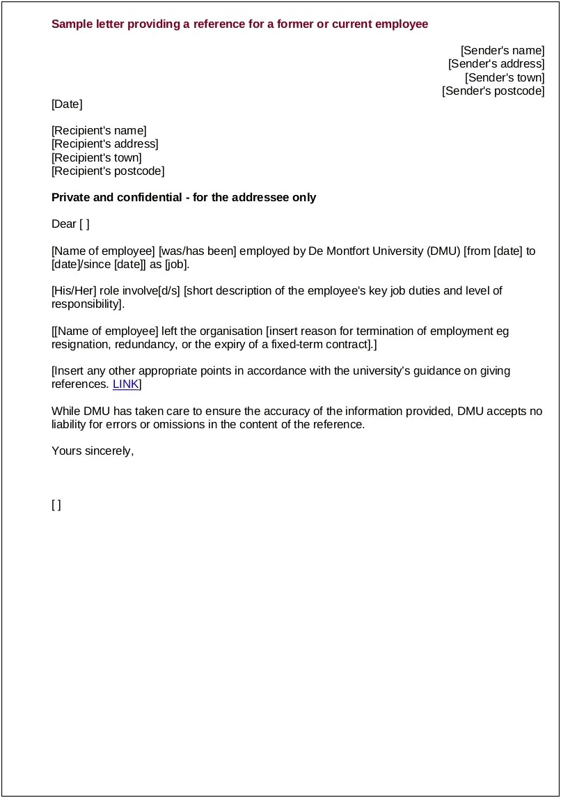 Employment Reference Letter Template Sample Uk