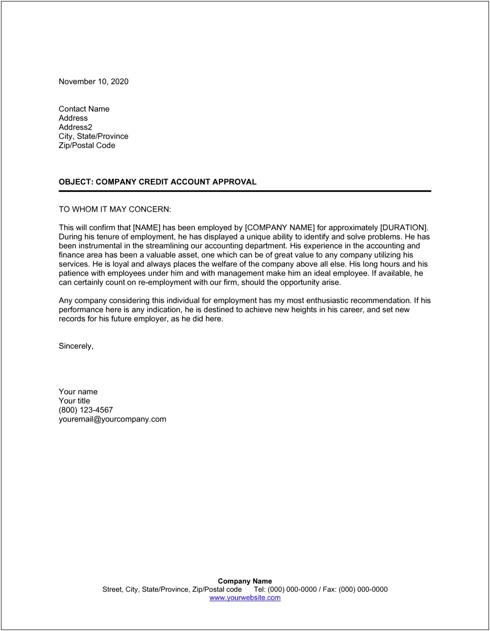 Employment Verification Letter From Employer Template