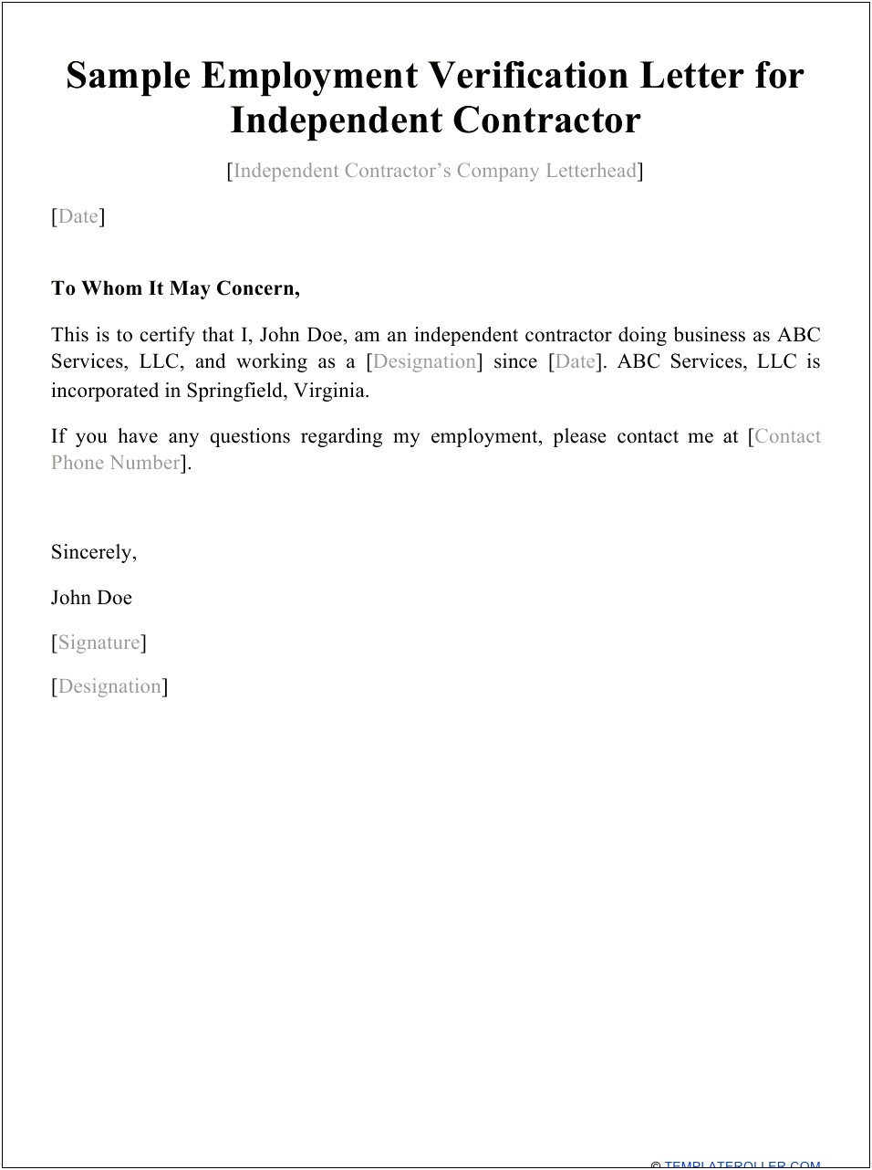 Employment Verification Letter Template For Bank