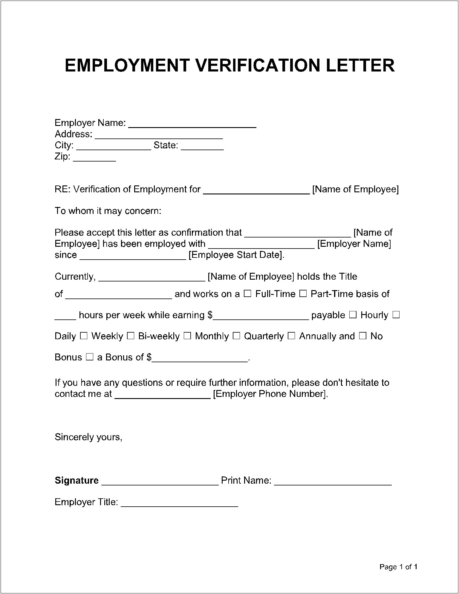 Employment Verification Letter Template For Immigration