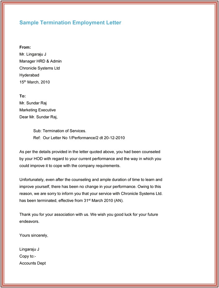 End Of Casual Employment Letter Template