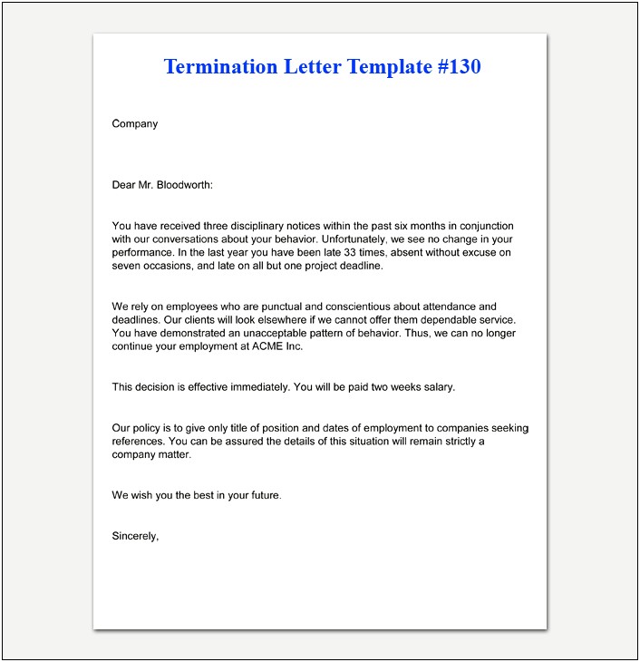 End Of Contract Letter To Employee Template