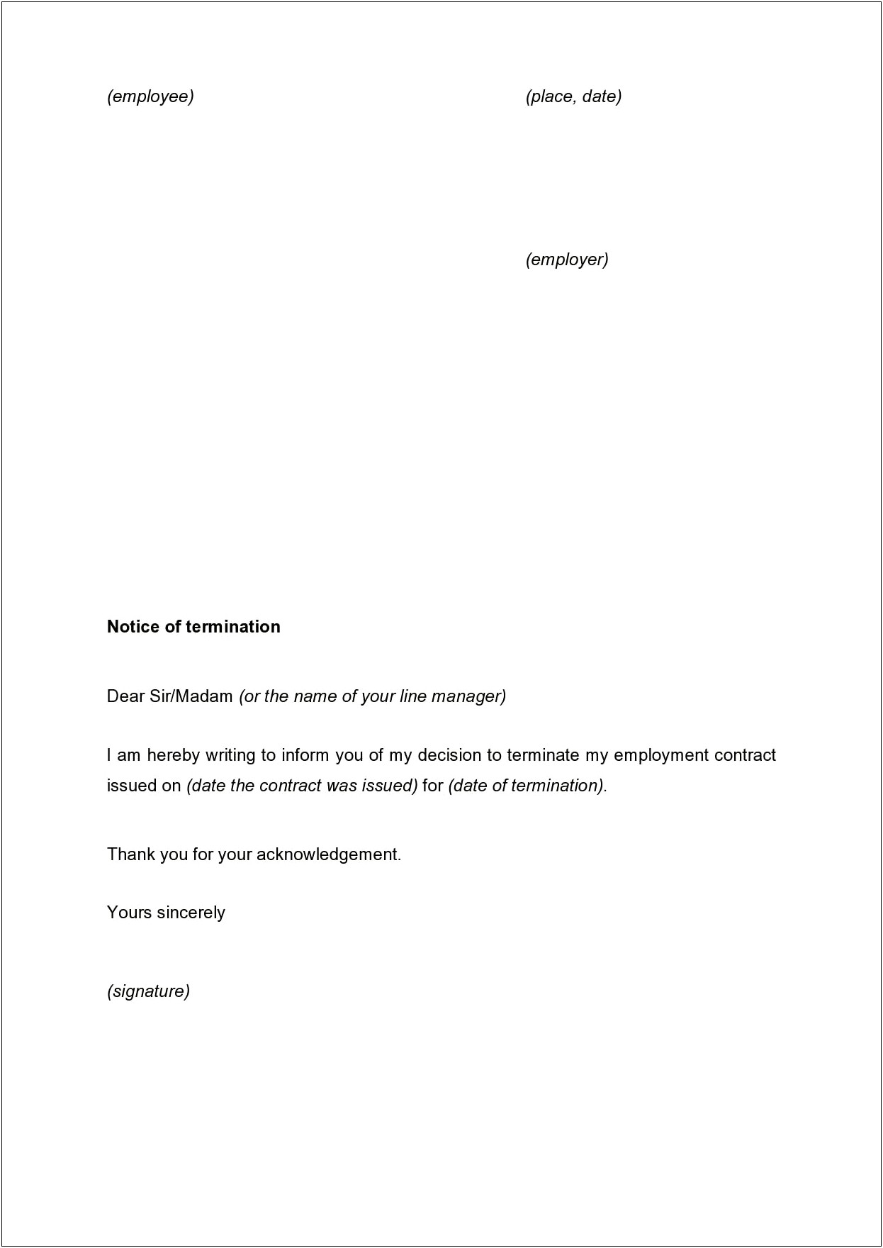 End Of Contract Notice Letter Template