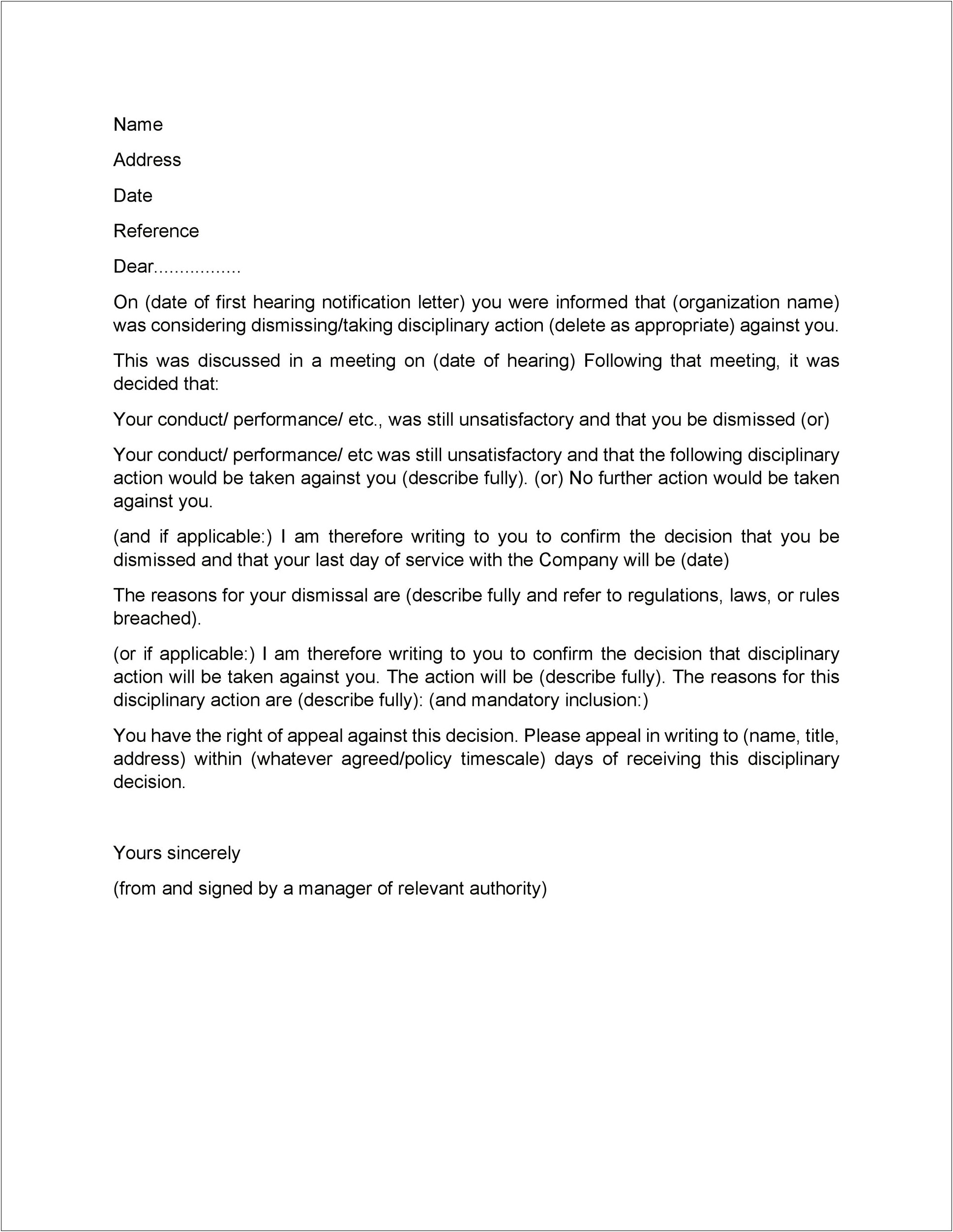 End Of Employment Notice Letter Template