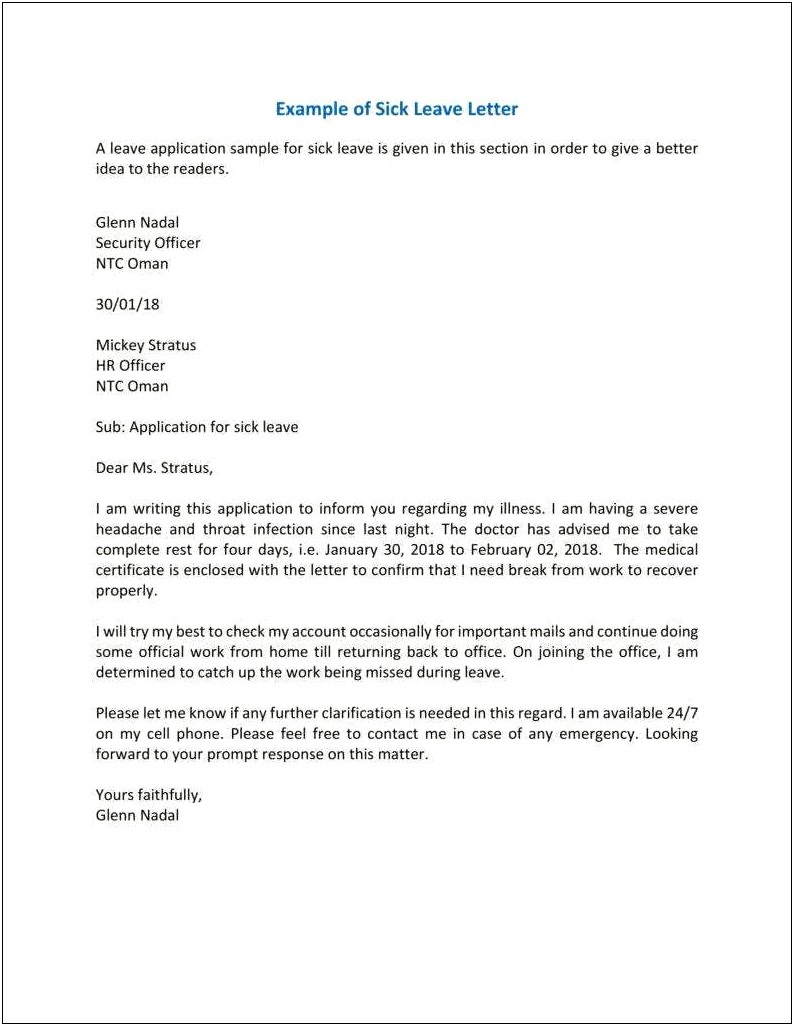 End Of Sick Pay Letter Template