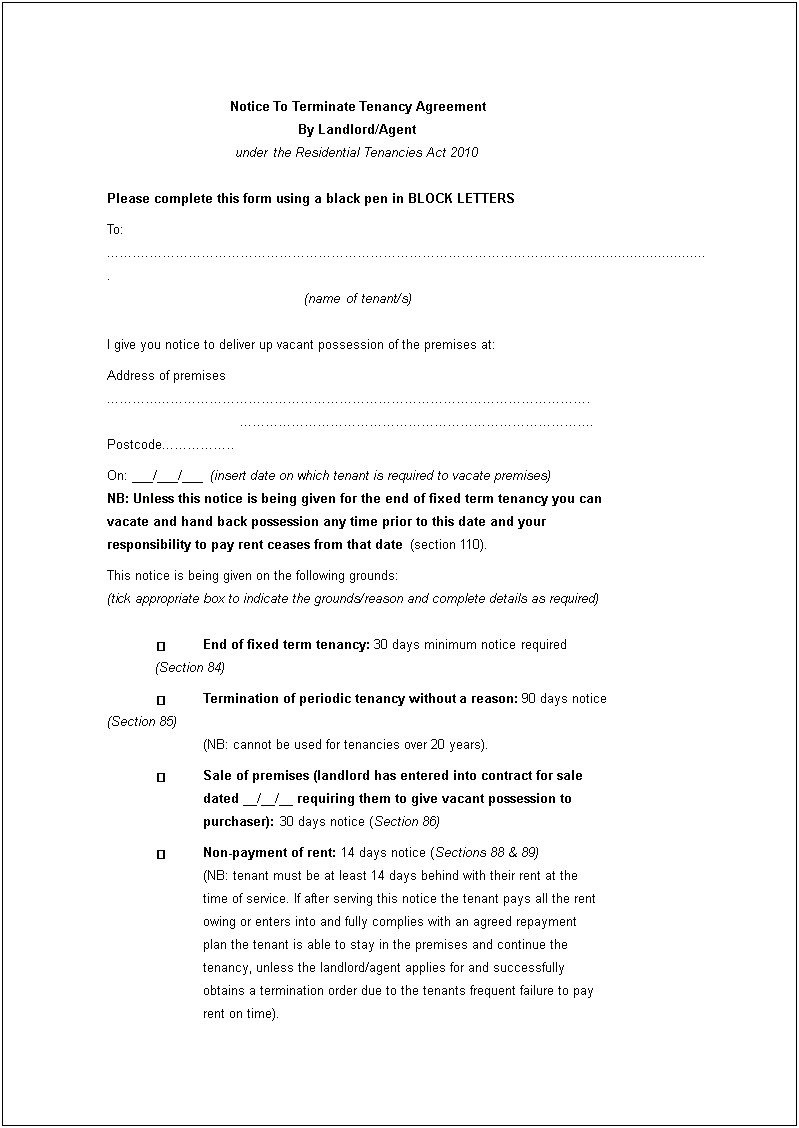 End Of Tenancy Agreement Letter From Landlord Template