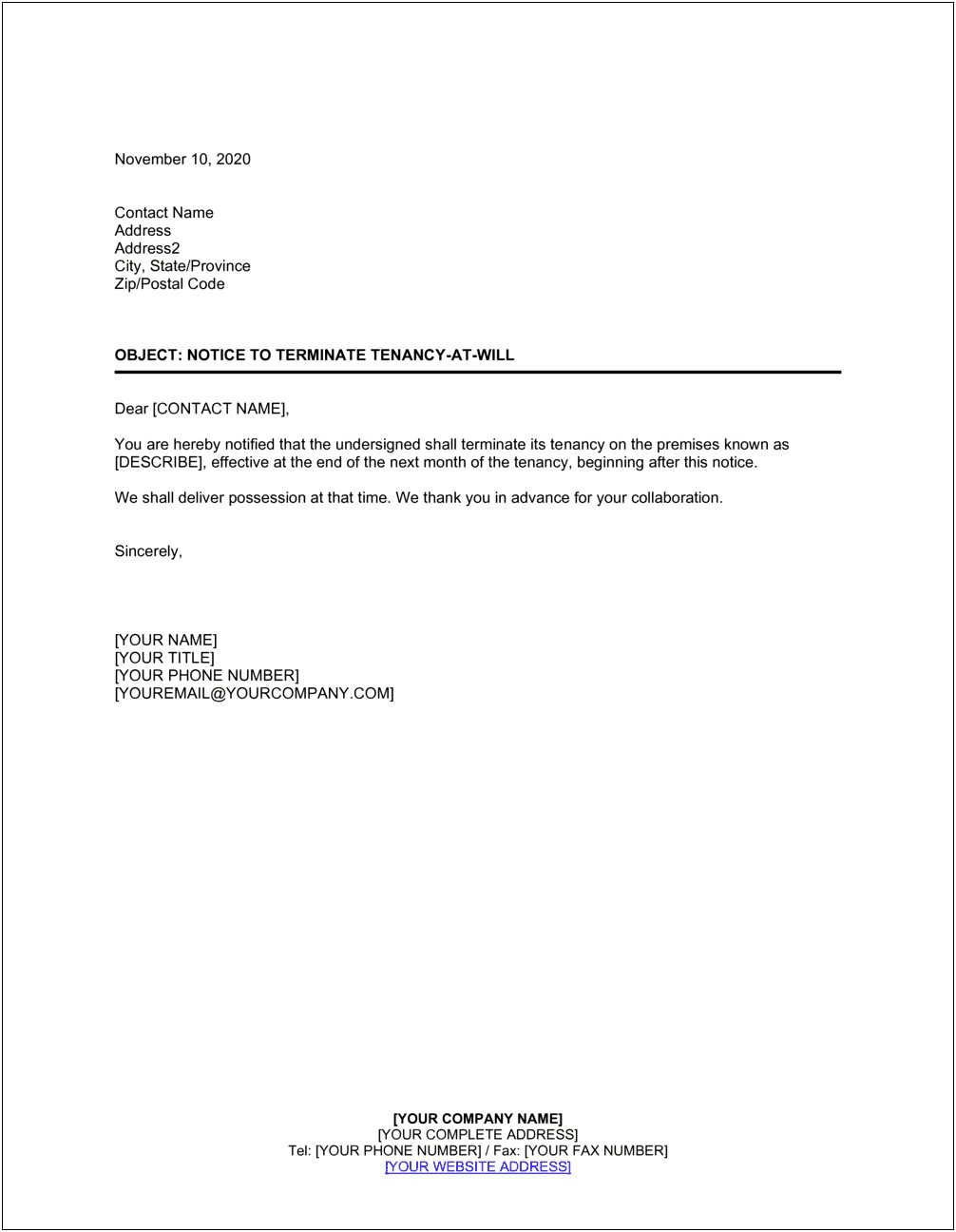 End Of Tenancy Letter Template From Landlord Uk