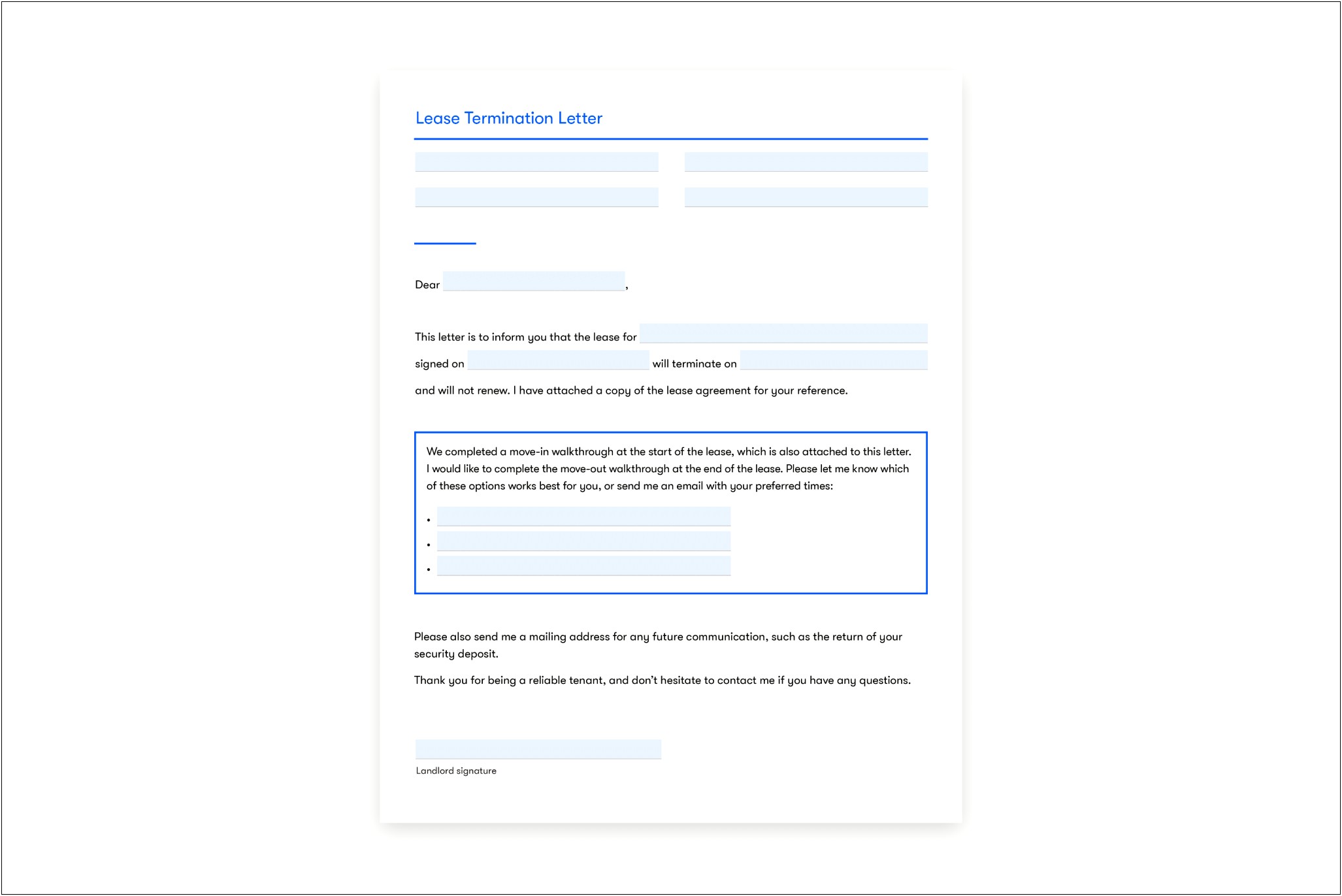 End Of Tenancy Letter Template From Landlord