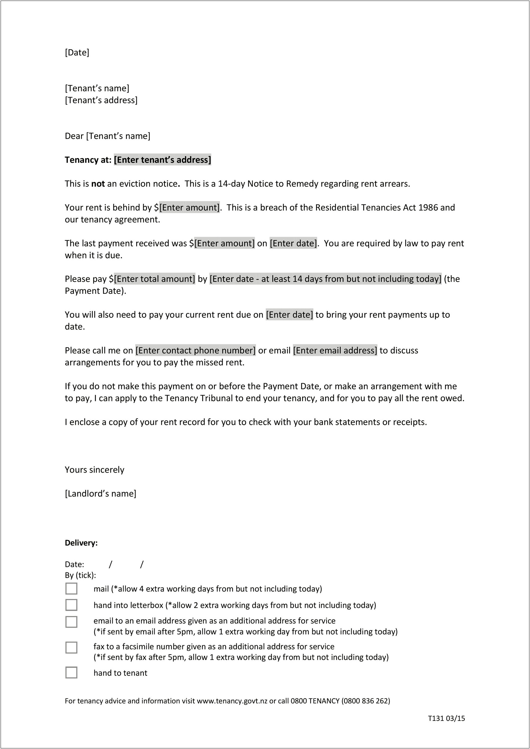 End Of Tenancy Letter Template Nz