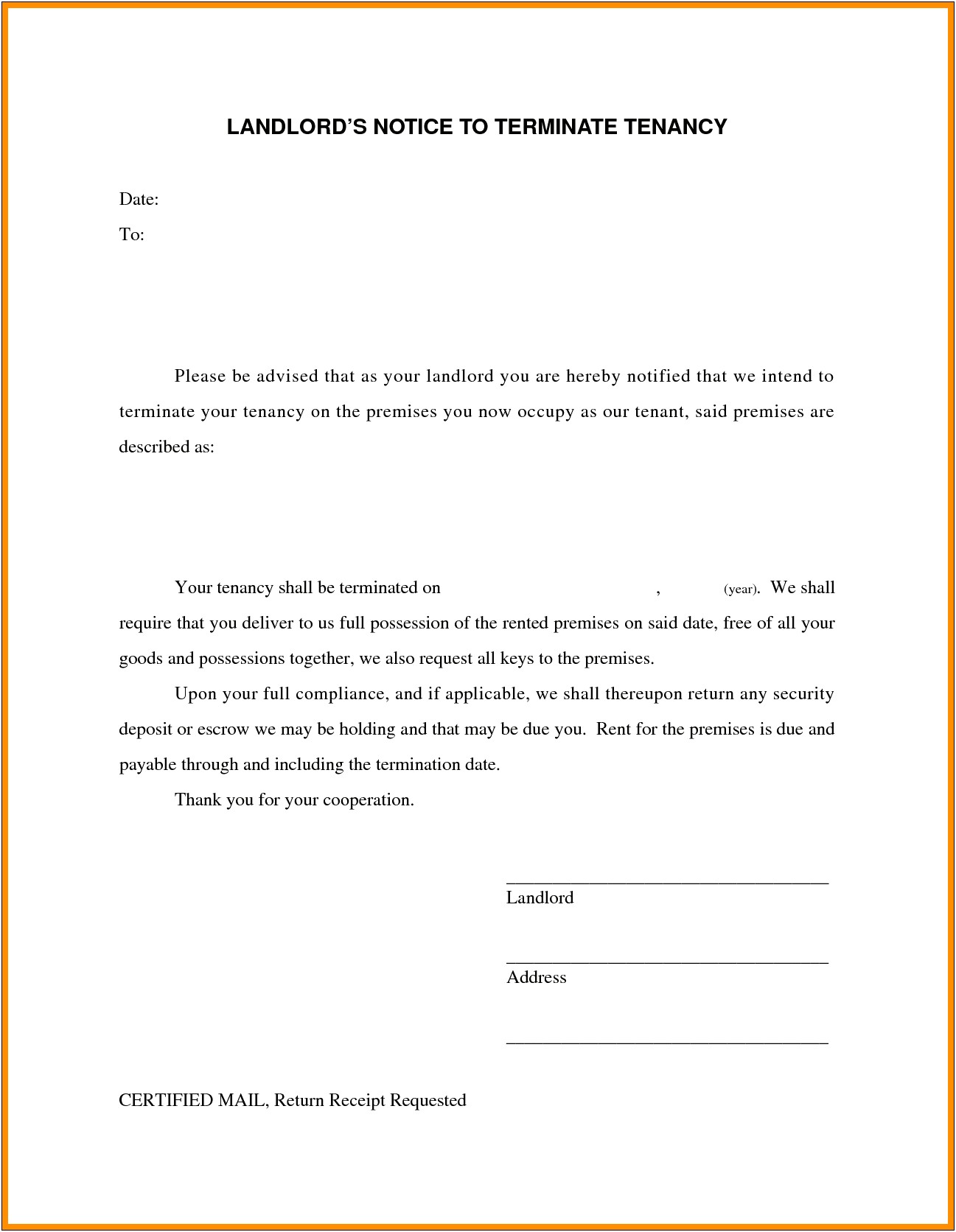 End Of Tenancy Letter To Agency Template