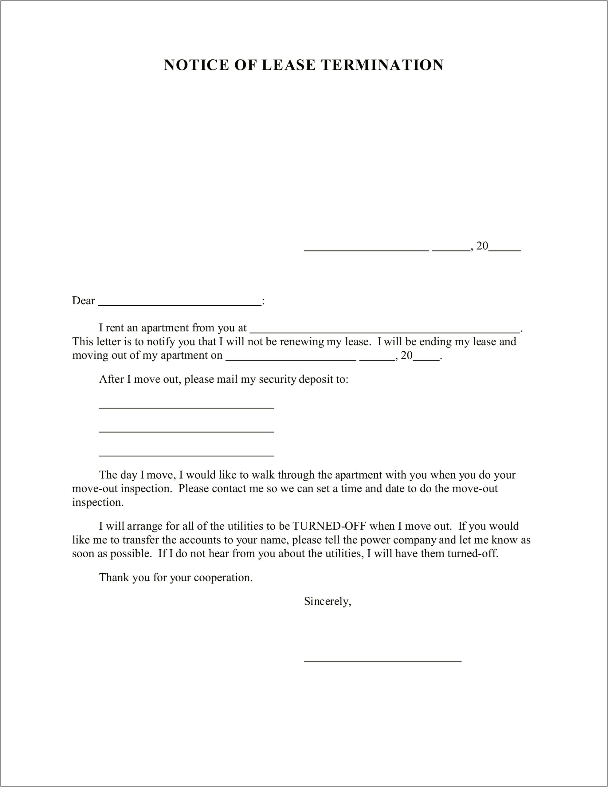 End Of Tenancy Letter To Tenant Template