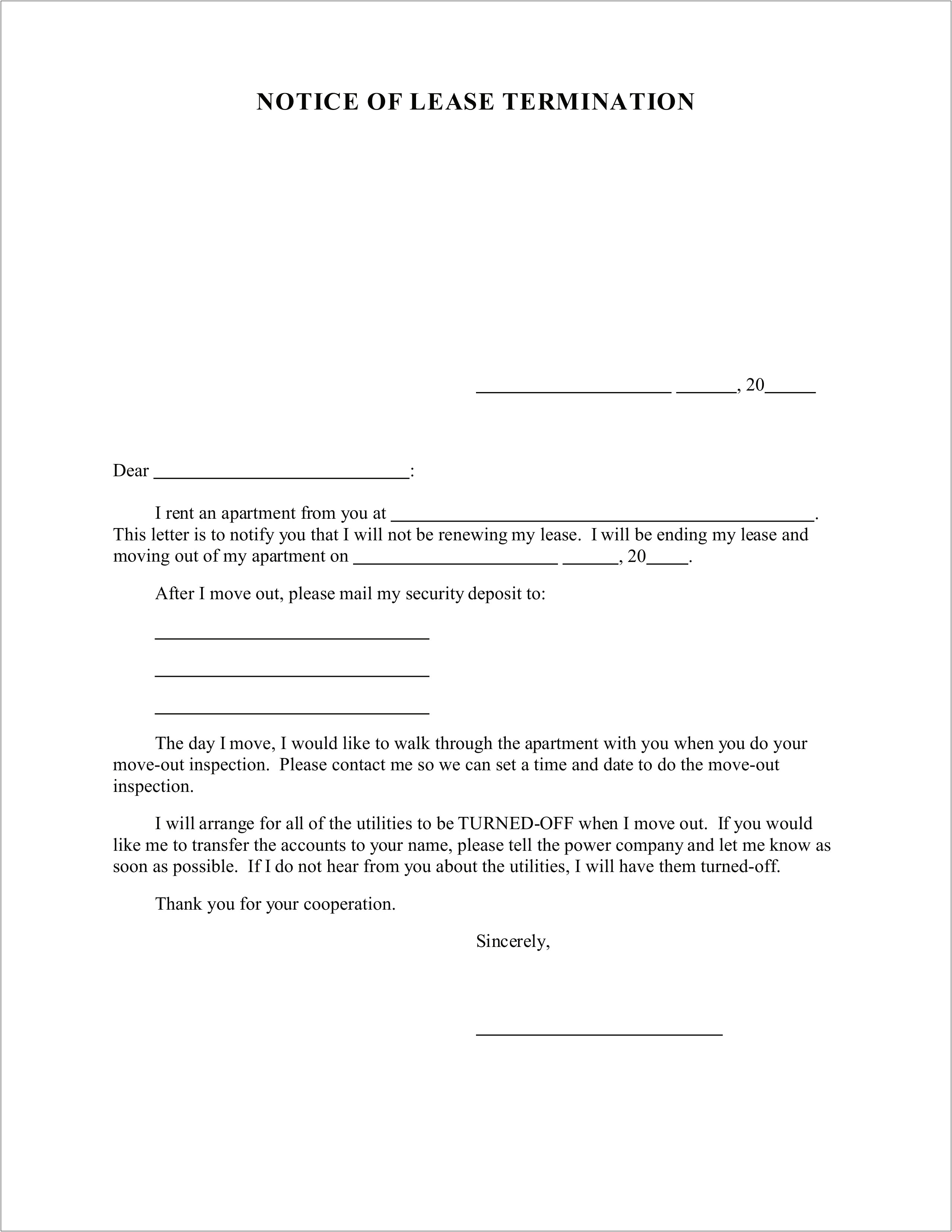 End Of Tenancy Letter To Tenant Template